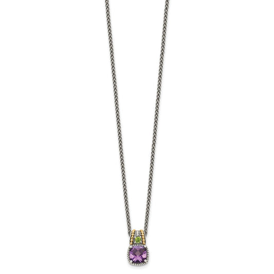 Shey Couture Sterling Silver with 14K Accent 18 Inch Antiqued Cushion 1.85 Amethyst and .21 Peridot Necklace QTC437