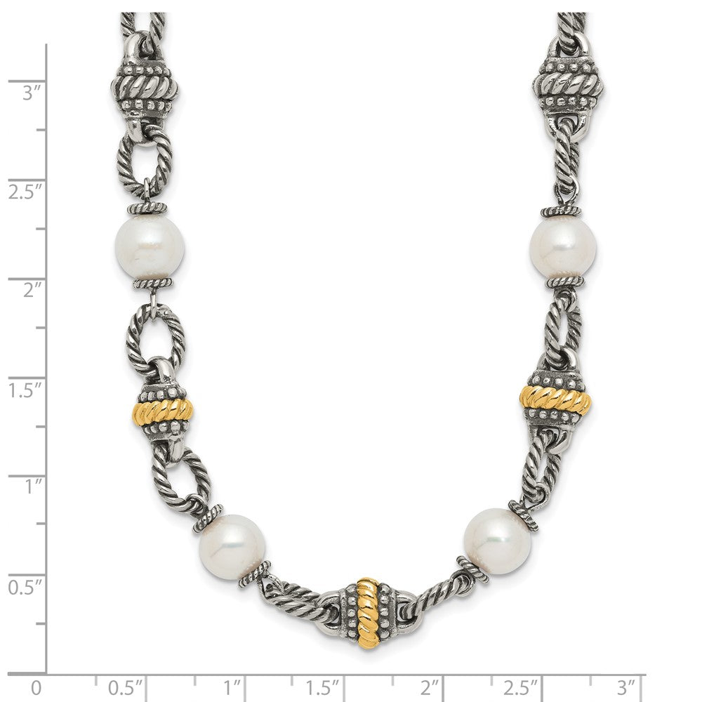 Shey Couture Sterling Silver with 14K Accent 18 Inch Antiqued 8mm Freshwater Cultured Pearl Necklace QTC450