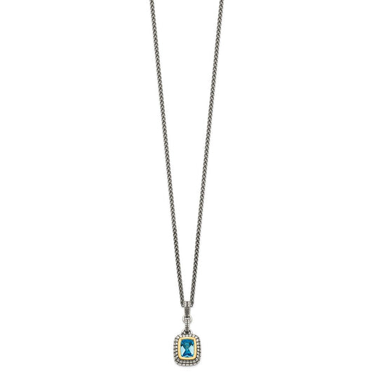 Shey Couture Sterling Silver with 14K Accent 18 Inch Antiqued Cushion Bezel Swiss Blue Topaz Necklace QTC51