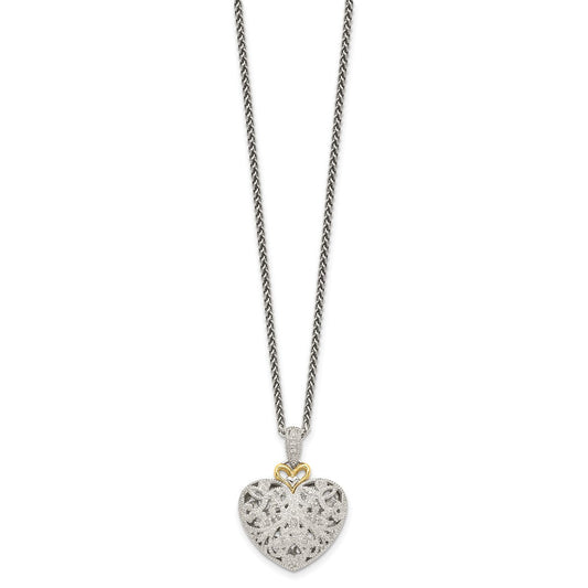 Shey Couture Sterling Silver Antiqued with 14K Accent 18 Inch Diamond Vintage Heart Necklace QTC510