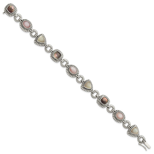 Shey Couture Sterling Silver 7.75 Inch Antiqued Pink/Black/White Mother of Pearl Bracelet QTC61