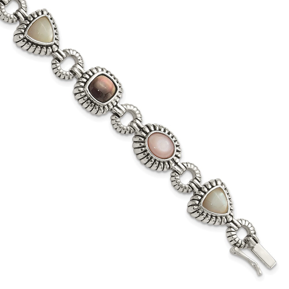 Shey Couture Sterling Silver 7.75 Inch Antiqued Pink/Black/White Mother of Pearl Bracelet QTC61