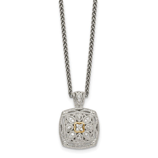 Shey Couture Sterling Silver Antiqued with 14K Accent 18 Inch Diamond Vintage Necklace QTC652