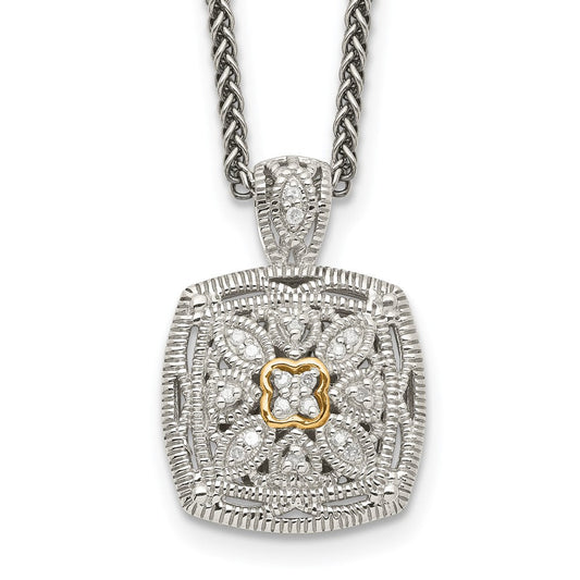 Shey Couture Sterling Silver Antiqued with 14K Accent 18 Inch Diamond Vintage Necklace QTC652