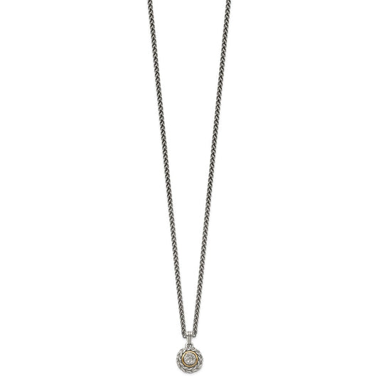 Shey Couture Sterling Silver Antiqued with 14K Accent 18 Inch Diamond Round Pendant Necklace QTC653