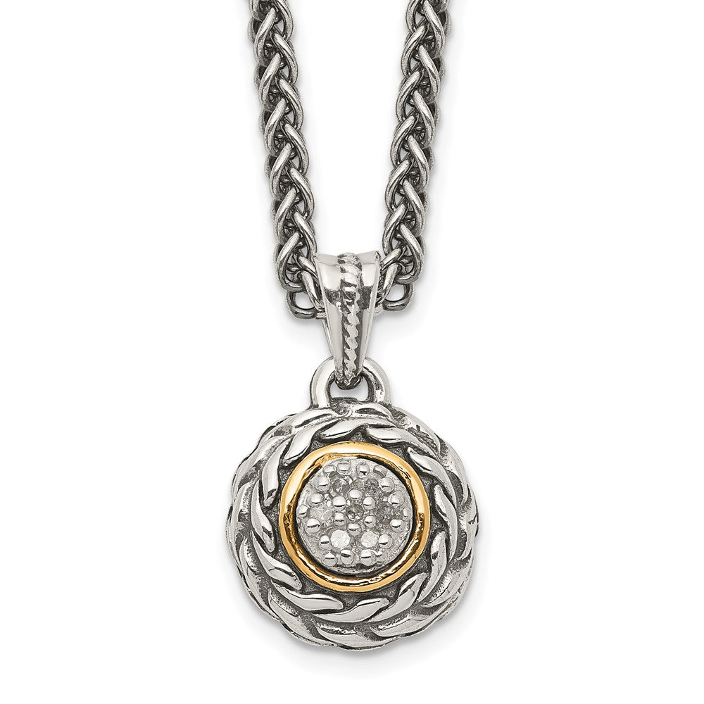 Shey Couture Sterling Silver Antiqued with 14K Accent 18 Inch Diamond Round Pendant Necklace QTC653