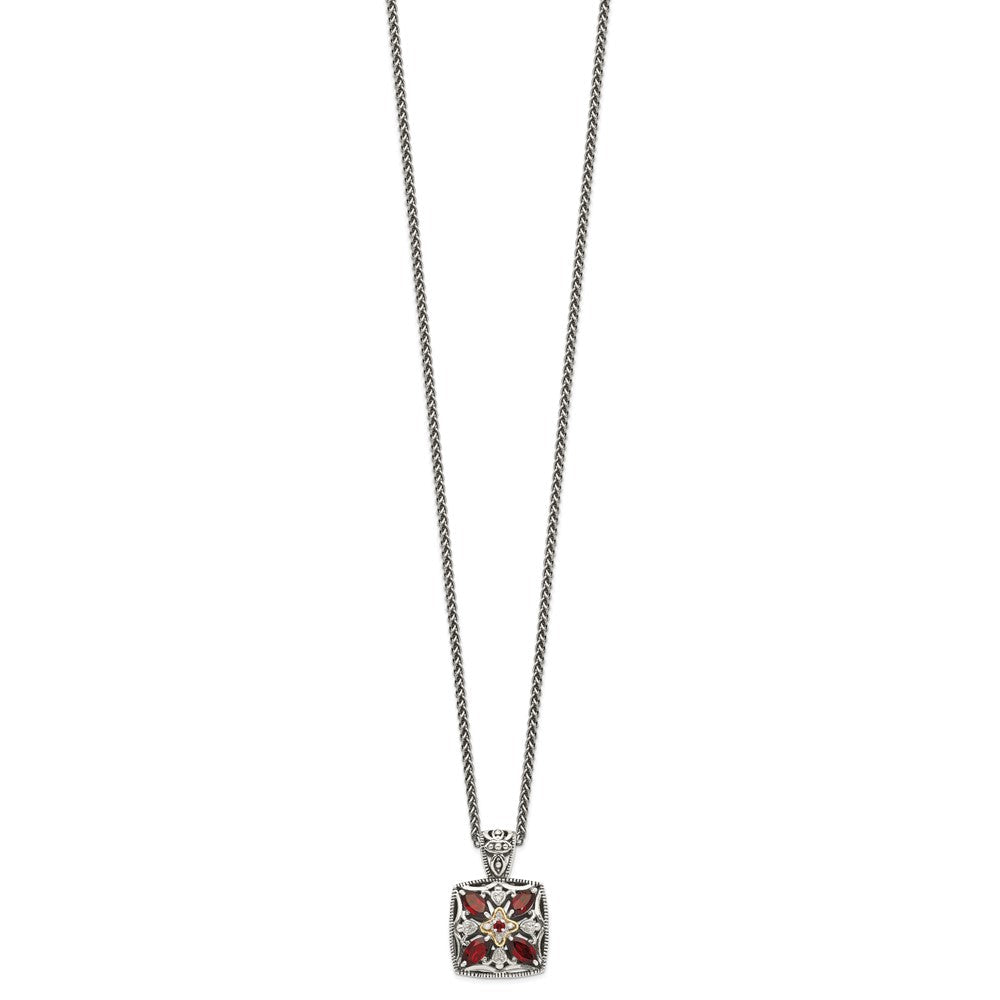 Shey Couture Sterling Silver with 14K Accent 18 Inch Antiqued Diamond and Marquise Garnet Necklace QTC655