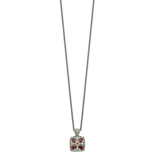 Shey Couture Sterling Silver with 14K Accent 18 Inch Antiqued Diamond and Marquise Garnet Necklace QTC655
