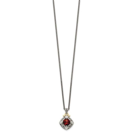 Shey Couture Sterling Silver with 14K Accent 18 Inch Antiqued Diamond and Cushion Checkerboard Garnet Necklace QTC669