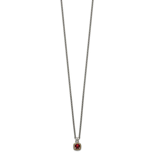 Shey Couture Sterling Silver with 14K Accent 18 Inch Antiqued Cushion Garnet Necklace QTC671