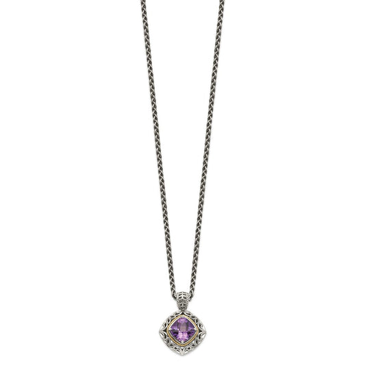 Shey Couture Sterling Silver with 14K Accent 18 Inch Antiqued Cushion Amethyst Necklace QTC686