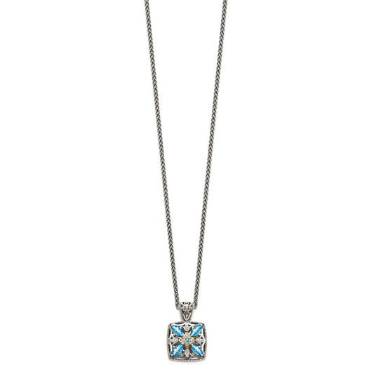 Shey Couture Sterling Silver with 14K Accent 18 Inch Antiqued Diamond and Marquise Blue Topaz Necklace QTC773