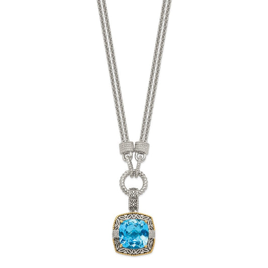 Shey Couture Sterling Silver with 14K Accent 17 Inch Antiqued Sky Blue Topaz and Diamond Necklace with 1 Inch Extender QTC83