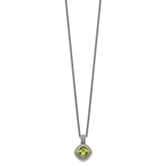 Shey Couture Sterling Silver with 14K Accent 18 Inch Antiqued Cushion Bezel Peridot Necklace QTC864