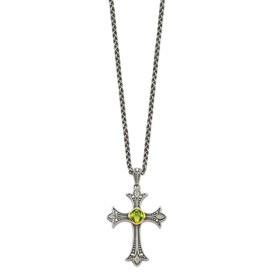 Shey Couture Sterling Silver with 14K Accent 18 Inch Antiqued Diamond and Cushion Bezel Peridot Necklace QTC869