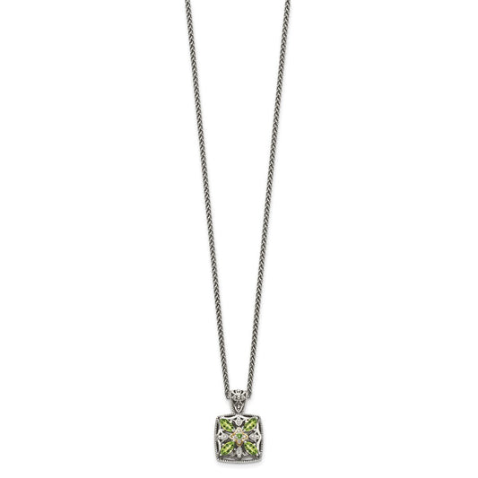 Shey Couture Sterling Silver with 14K Accent 18 Inch Antiqued Diamond and Marquise Peridot Necklace QTC872
