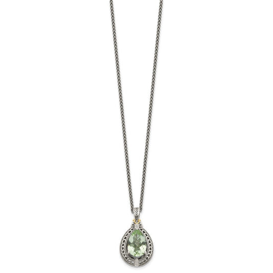 Shey Couture Sterling Silver with 14K Accent 18 Inch Antiqued Diamond and Pear Shaped Green Quartz Necklace QTC887