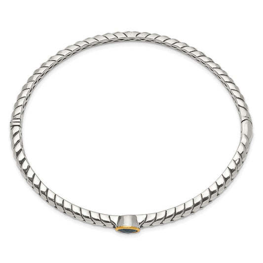 Shey Couture Sterling Silver Antiqued with 14K Accent Round Bezel Blue Topaz Bangle Bracelet QTC947
