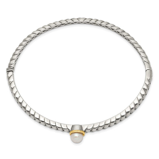 Shey Couture Sterling Silver with 14K Accent 6mm FW Cultured Pearl Hinged Bangle Bracelet QTC950