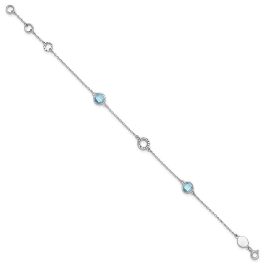 White Ice Sterling Silver Rhodium-plated 6.25 Inch Blue Topaz and Diamond Bracelet with 1 Inch Extender QW361-7.25