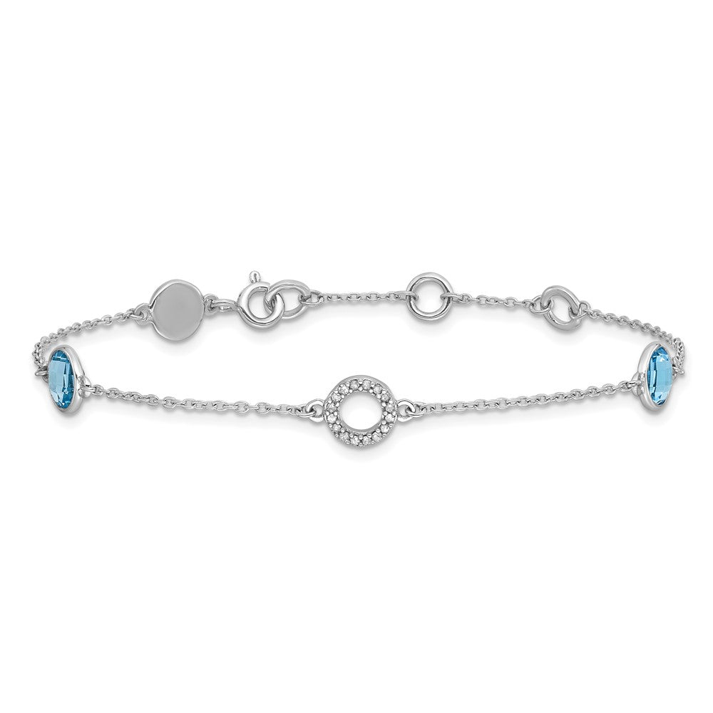 White Ice Sterling Silver Rhodium-plated 6.25 Inch Blue Topaz and Diamond Bracelet with 1 Inch Extender QW361-7.25