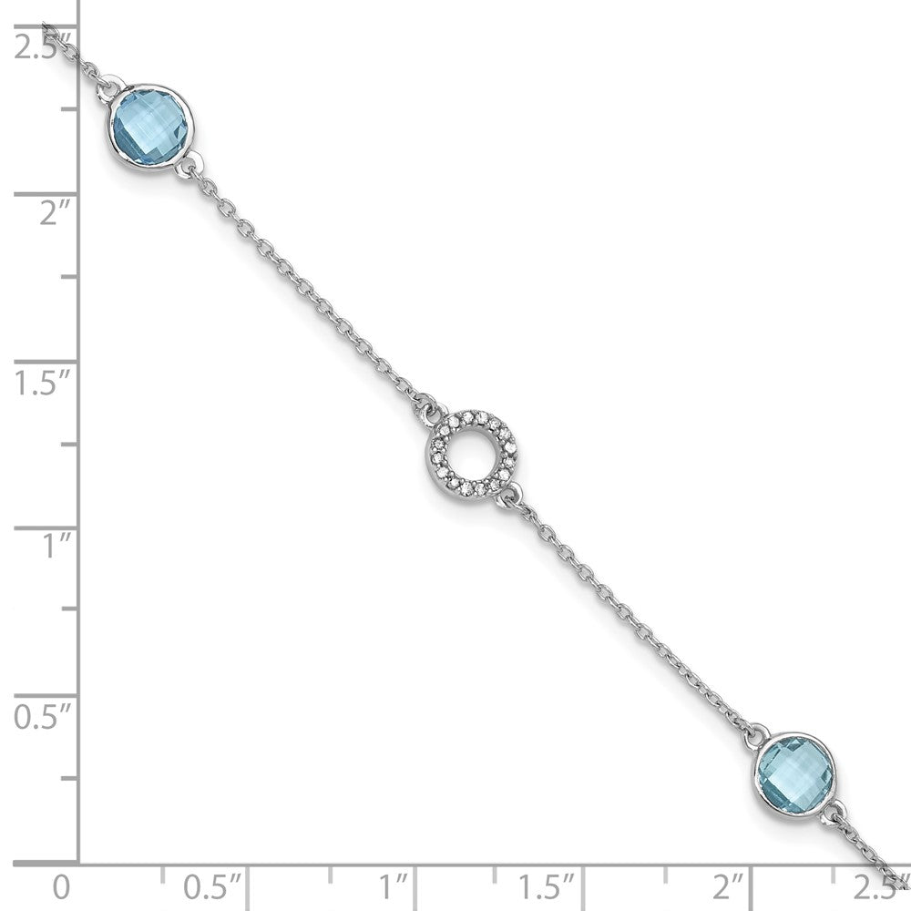 White Ice Sterling Silver Rhodium-plated 6.25 Inch Blue Topaz and Diamond Bracelet with 1 Inch Extender QW361-7.25