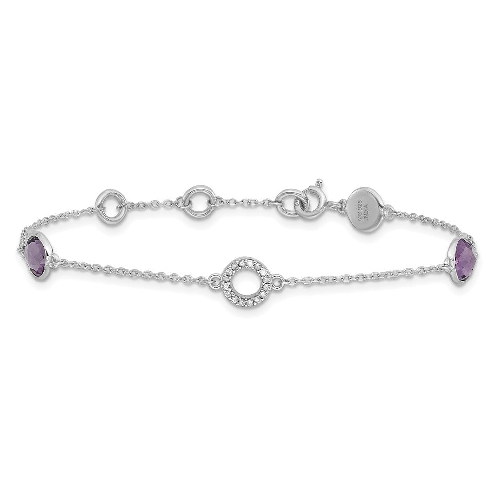 White Ice Sterling Silver Rhodium-plated 6.25 inch Diamond and Amethyst  Bracelet plus 1 inch extender QW361AM-7.25