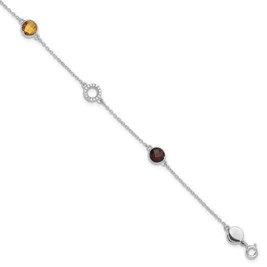 White Ice Sterling Silver Rhodium-plated Diamond, Citrine, Garnet 6.25 inch Bracelet plus 1inch Extender QW361CIGA-7.25