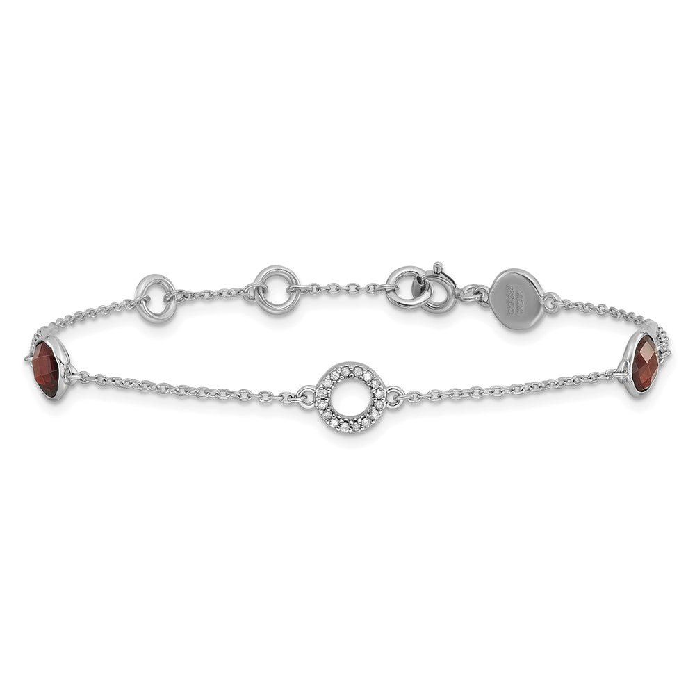 White Ice Sterling Silver Rhodium-plated 6.25 inch Diamond and Garnet Bracelet plus 1inch extender QW361GA-7.25