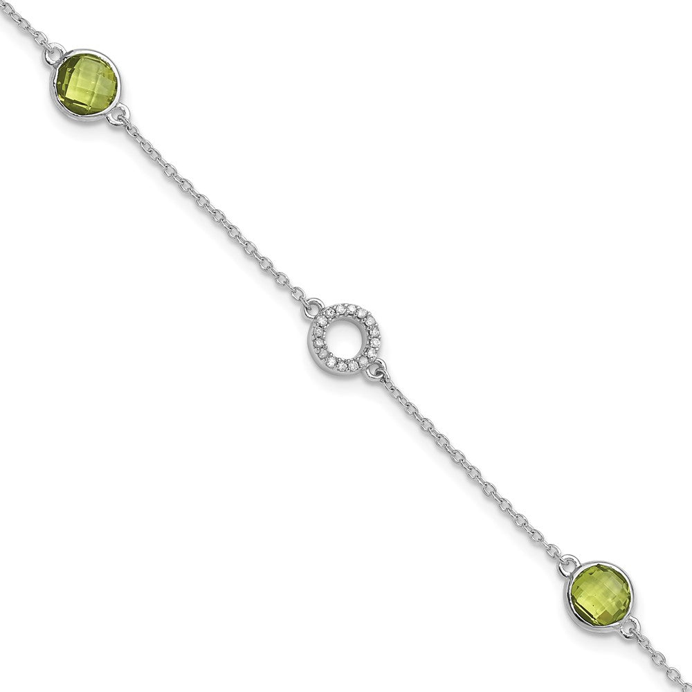 White Ice Sterling Silver Rhodium-plated Diamond and Peridot 6.25 inch Bracelet plus 1 inch Extender QW361PE-7.25
