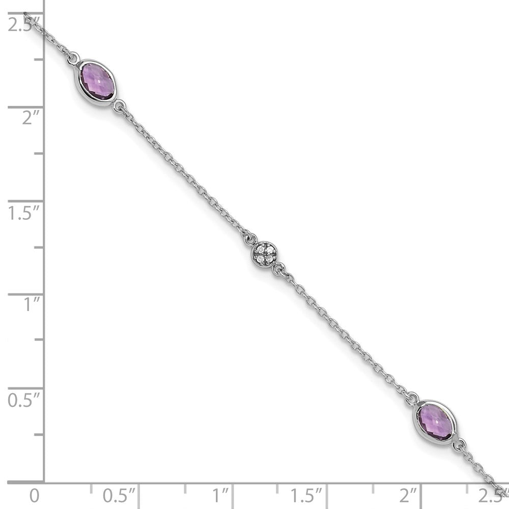 White Ice Sterling Silver Rhodium-plated 7.5 Inch Amethyst and Diamond  Bracelet with 1.25 Inch Extender QW368-7.5