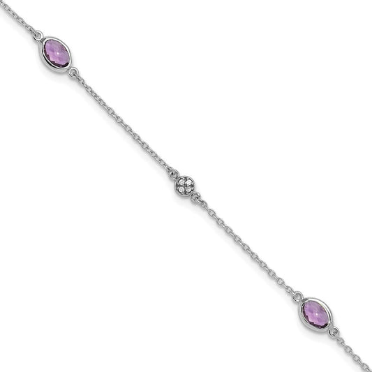 White Ice Sterling Silver Rhodium-plated 7.5 Inch Amethyst and Diamond  Bracelet with 1.25 Inch Extender QW368-7.5