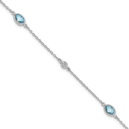 White Ice Sterling Silver Rhodium-plated 7.5 inch Diamond and Blue Topaz Bracelet with 1.25  inch Extender QW368BT-7.5