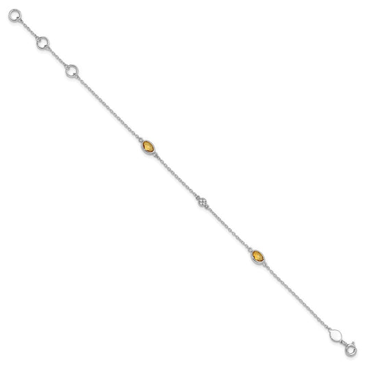 White Ice Sterling Silver Rhodium-plated 7.5 inch Diamond and Citrine Bracelet with 1.25  inch Extender QW368CI-7.5