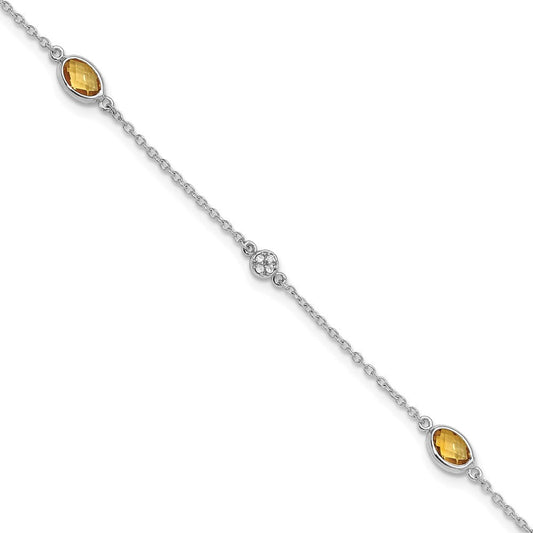 White Ice Sterling Silver Rhodium-plated 7.5 inch Diamond and Citrine Bracelet with 1.25  inch Extender QW368CI-7.5
