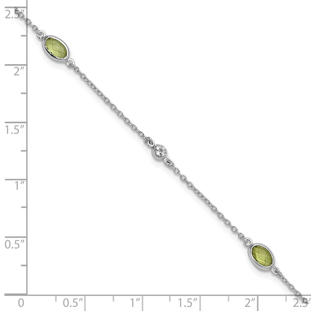 White Ice Sterling Silver Rhodium-plated 7.5 inch Diamond and Peridot Bracelet with 1.25 Inch Extender QW368PE-7.5