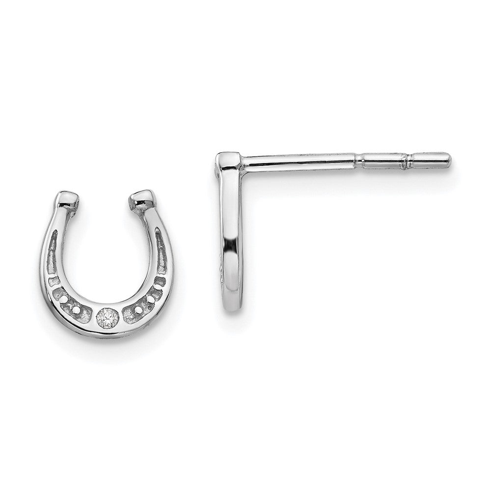 QW421 White Ice Sterling Silver Rhodium-plated Diamond Horseshoe Post Earrings