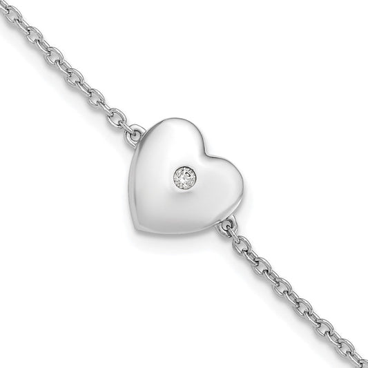 White Ice Sterling Silver Rhodium-plated 7 Inch Diamond Heart with .5 Inch Extender QW537-7
