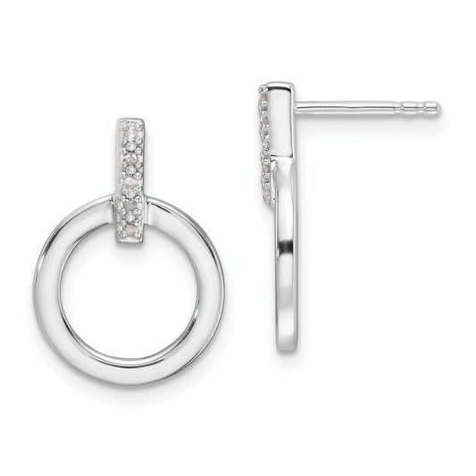 QW559 White Ice Sterling Silver Rhodium-plated Diamond Open Circle Post Earrings