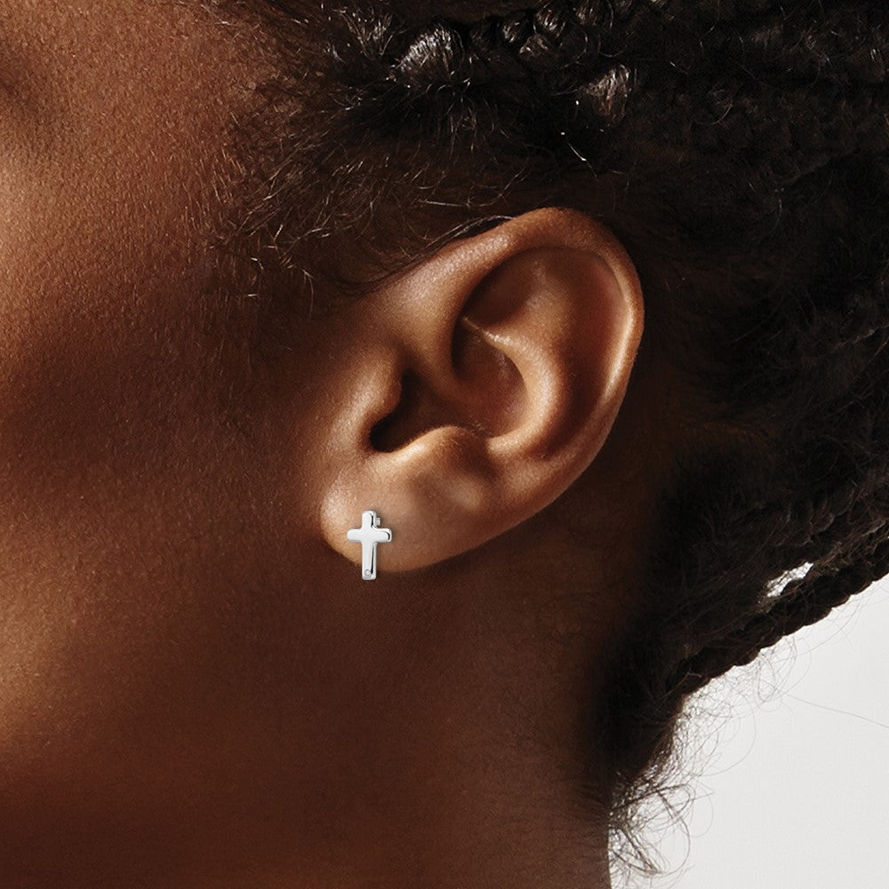QW573 White Ice Sterling Silver Rhodium-plated Diamond Cross Post Earrings