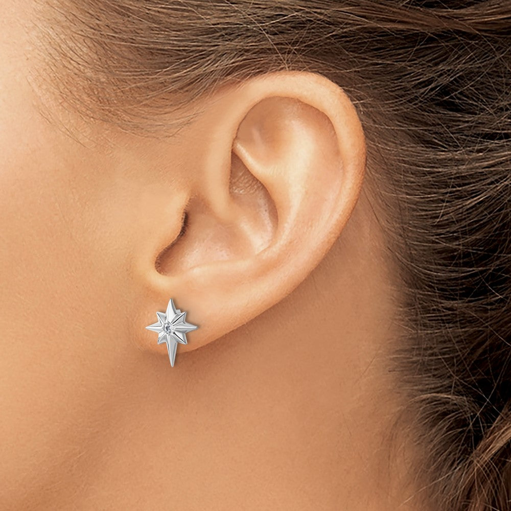 QW587 White Ice Sterling Silver Rhodium-plated Star with Diamond Post Earrings