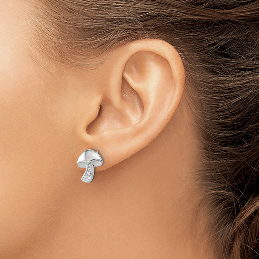 QW598 White Ice Sterling Silver Rhodium-plated Diamond Mushroom Earrings