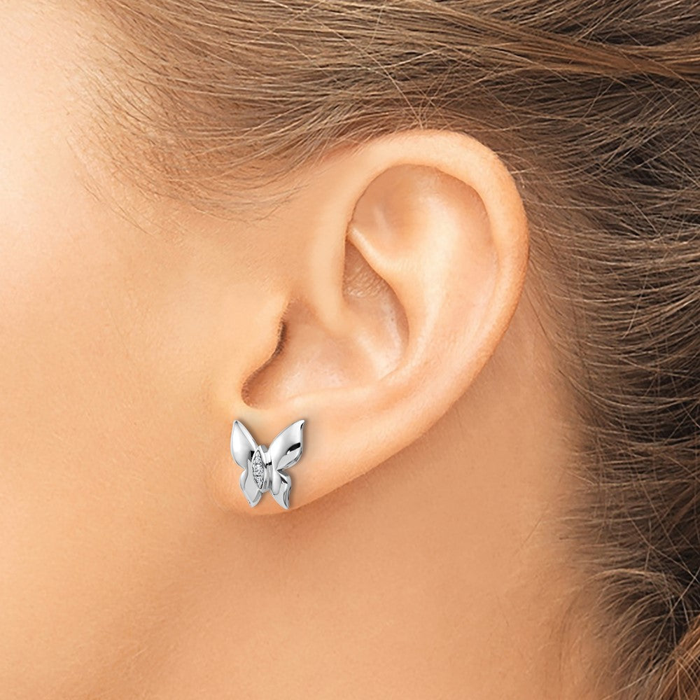 QW600 White Ice Sterling Silver Rhodium-plated Diamond Butterfly Post Earrings