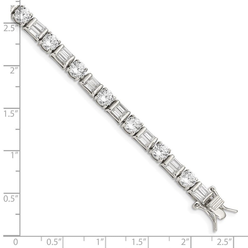 Sterling Silver Rhodium-plated Baguette and Round CZ Bracelet QX111CZ