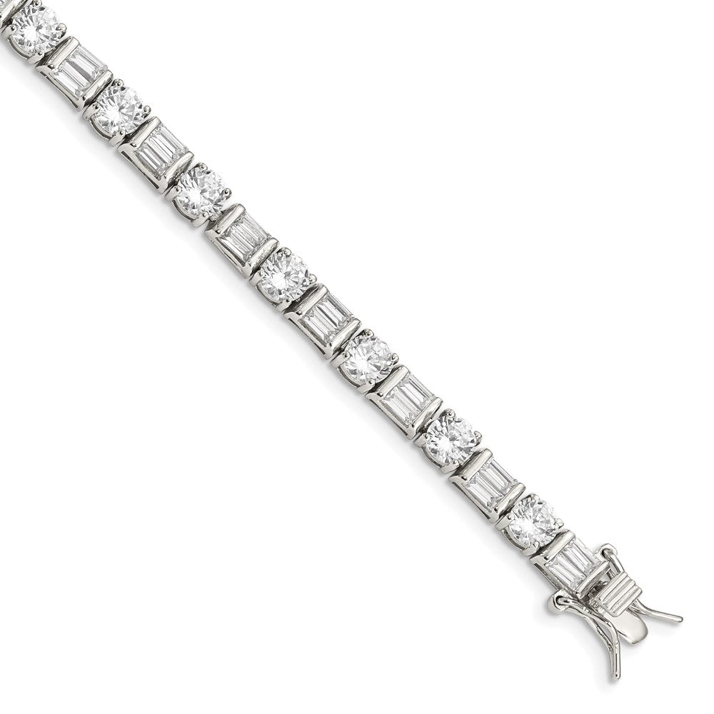 Sterling Silver Rhodium-plated Baguette and Round CZ Bracelet QX111CZ