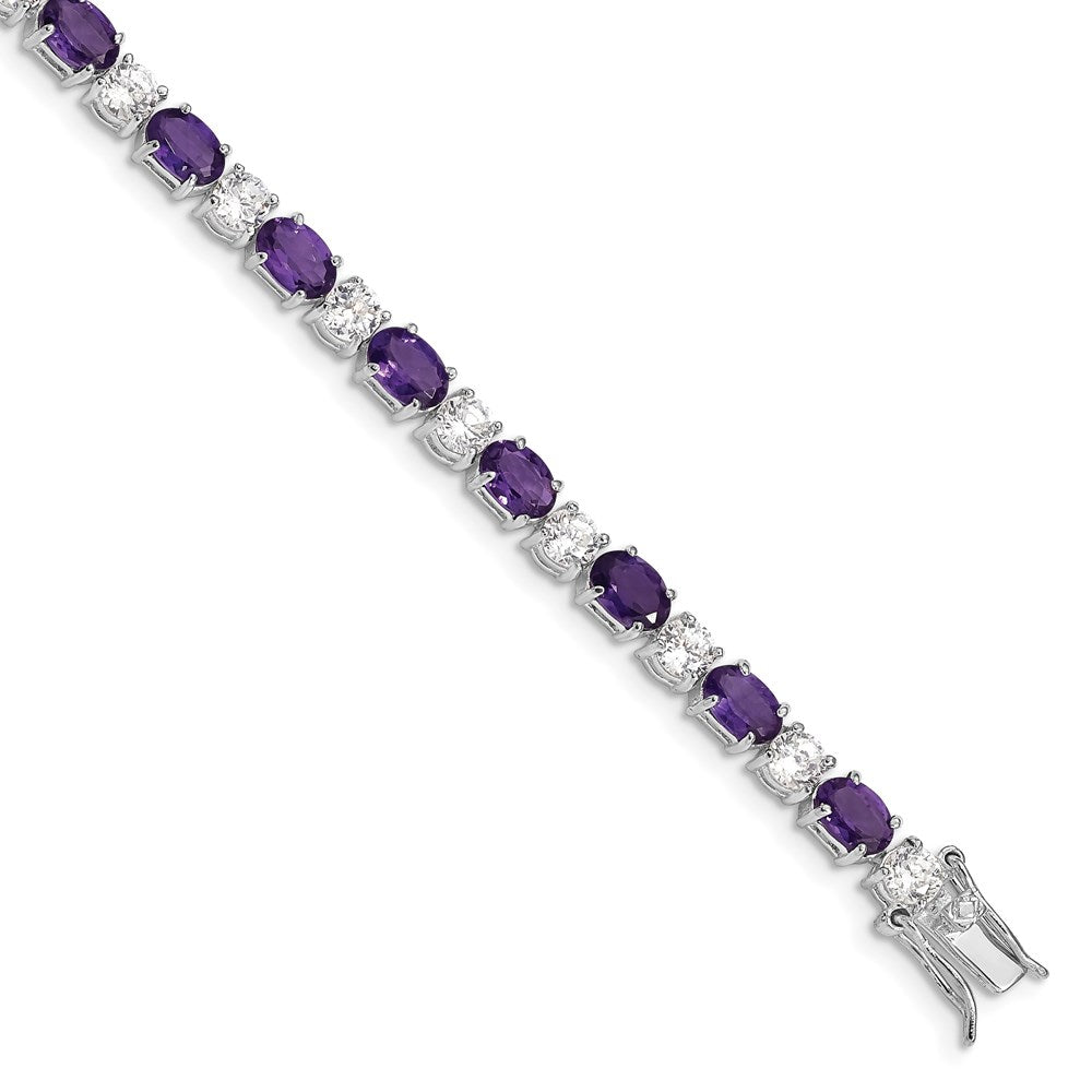Sterling Silver Rhodium-plated Amethyst & CZ Bracelet QX140AM