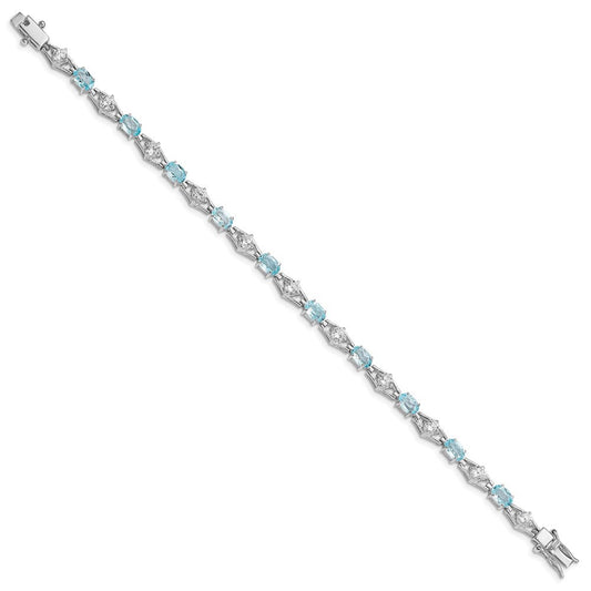 Sterling Silver Rhodium-plated Blue Topaz & CZ Bracelet QX151BT