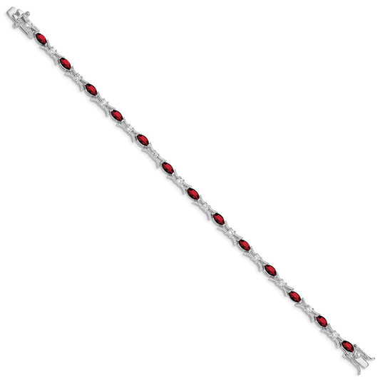 Sterling Silver Rhodium-plated Garnet and CZ Bracelet QX165GA
