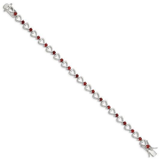 Sterling Silver Rhodium-plated Garnet Heart Bracelet QX176GA