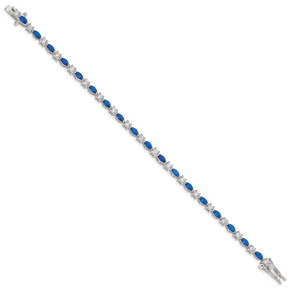 Sterling Silver Rhodium-plated Blue and Clear CZ Bracelet QX206CZ